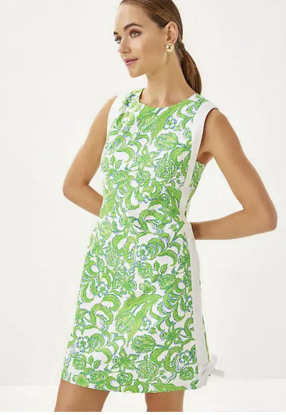 Lilly Pulitzer White & Green Floral Print Midi Dress